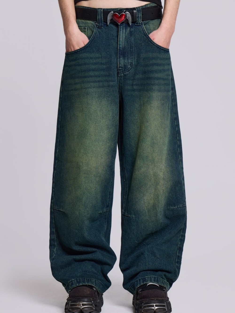 Jaded London Vintage Wash Wide Leg Jeans in Faded Blue